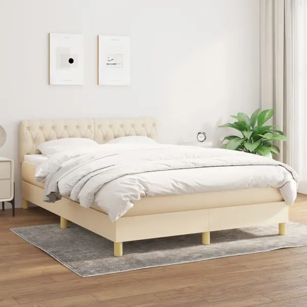 Gossi pat continental cu saltea, crem, 140x200 cm, material textil