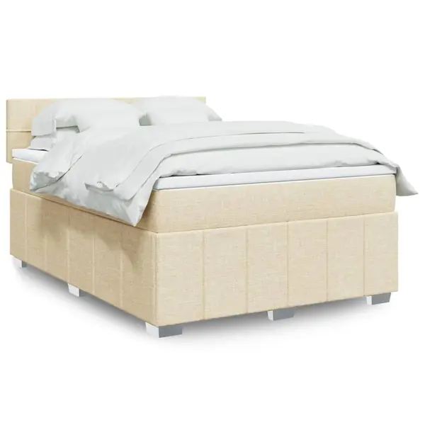 Gossi pat continental cu saltea, crem, 140x200 cm, material textil