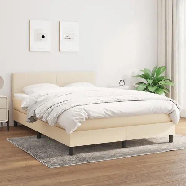 Gossi pat continental cu saltea, crem, 140x200 cm, material textil