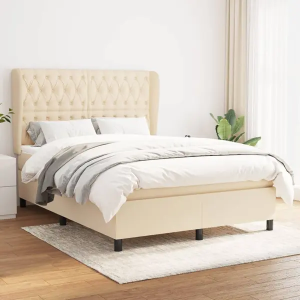 Gossi pat continental cu saltea, crem, 140x200 cm, material textil