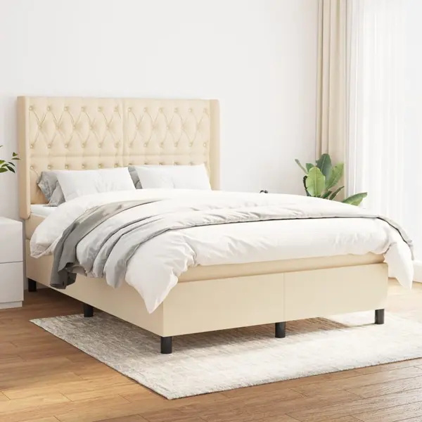 Gossi pat continental cu saltea, crem, 140x200 cm, material textil