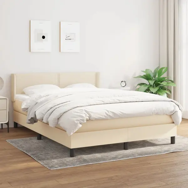 Gossi pat continental cu saltea, crem, 140x200 cm, material textil