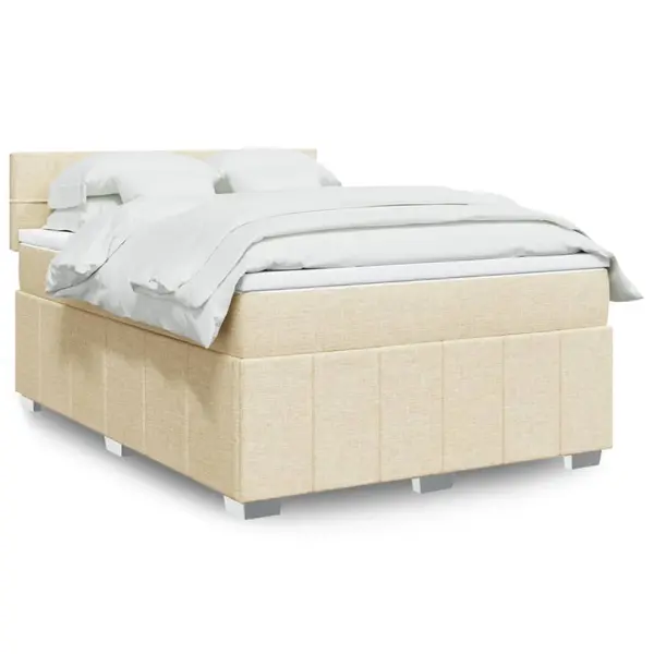 Gossi pat continental cu saltea, crem, 140x200 cm, material textil