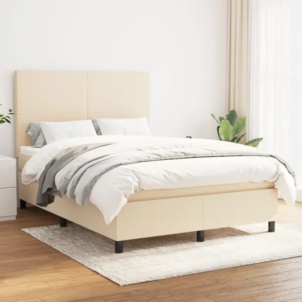 Gossi pat continental cu saltea, crem, 140x200 cm, material textil