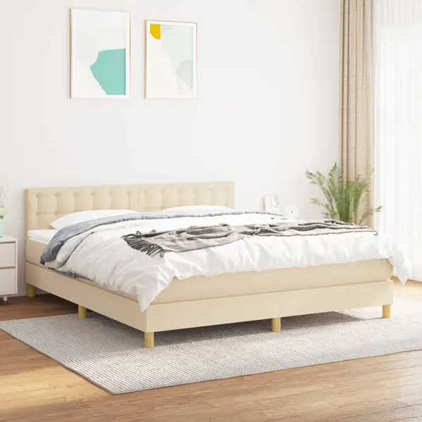 Gossi pat continental cu saltea, crem, 180x200 cm, textil
