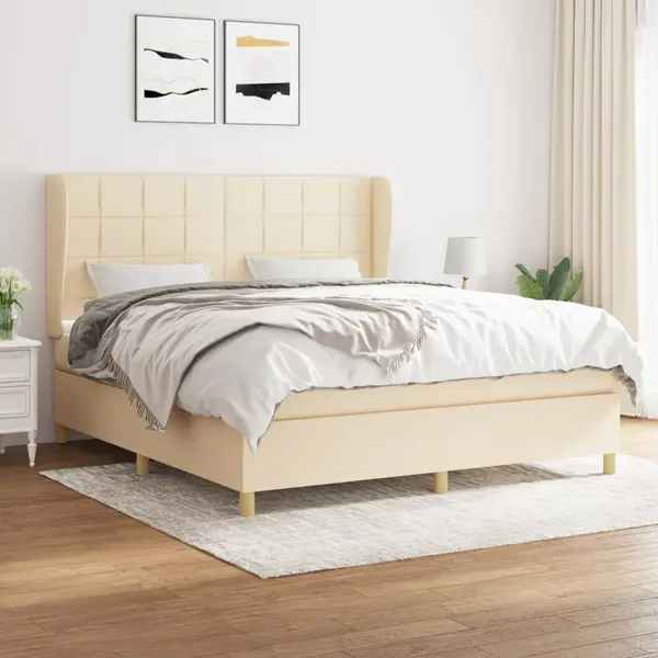 Gossi pat continental cu saltea, crem, 180x200 cm, textil