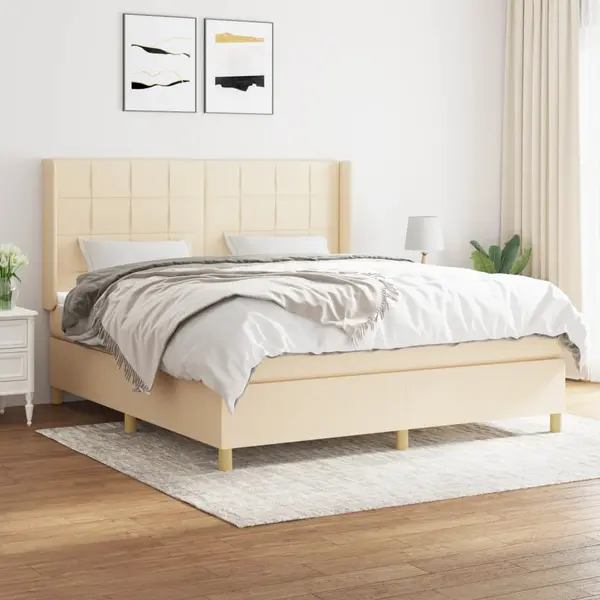 Gossi pat continental cu saltea, crem, 180x200 cm, textil