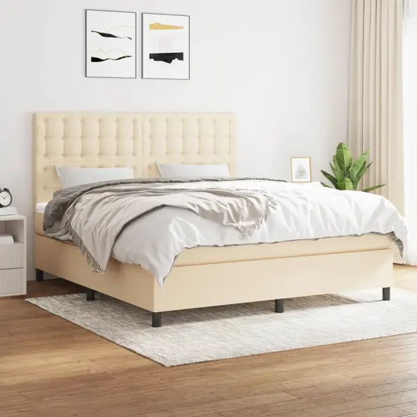 Gossi pat continental cu saltea, crem, 180x200 cm, textil