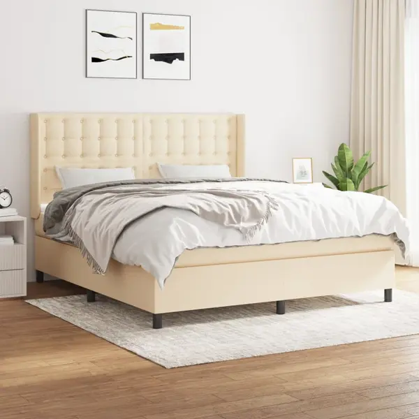 Gossi pat continental cu saltea, crem, 180x200 cm, textil