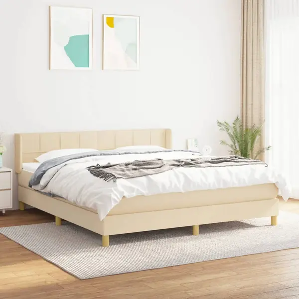 Gossi pat continental cu saltea, crem, 180x200 cm, textil