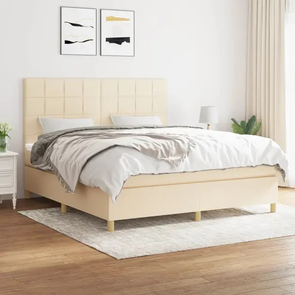 Gossi pat continental cu saltea, crem, 180x200 cm, textil