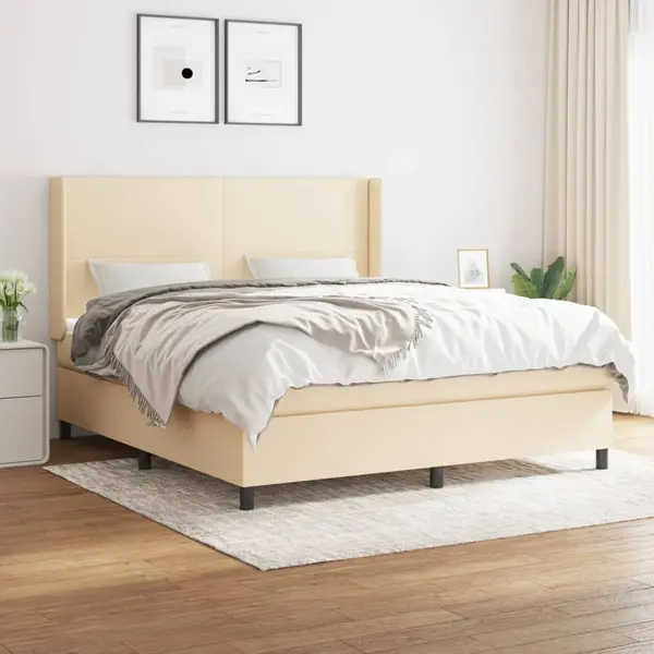Gossi pat continental cu saltea, crem, 180x200 cm, textil
