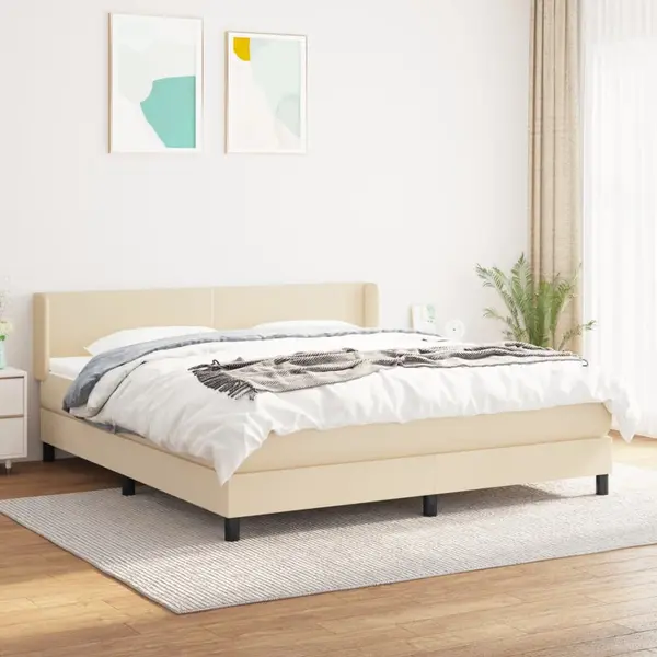 Gossi pat continental cu saltea, crem, 180x200 cm, textil