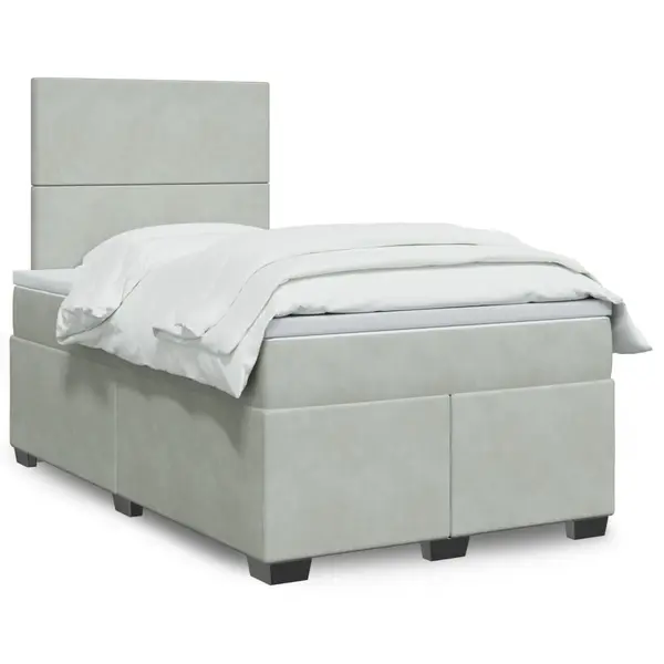 Gossi pat continental cu saltea, gri deschis, 120x200 cm, catifea