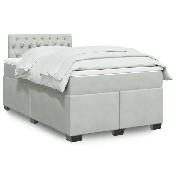 Gossi pat continental cu saltea, gri deschis, 120x200 cm, catifea