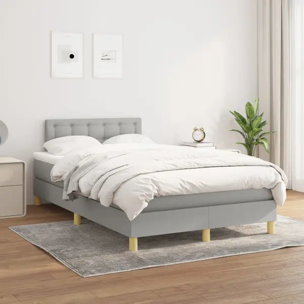 Gossi pat continental cu saltea, gri deschis, 120x200 cm, textil