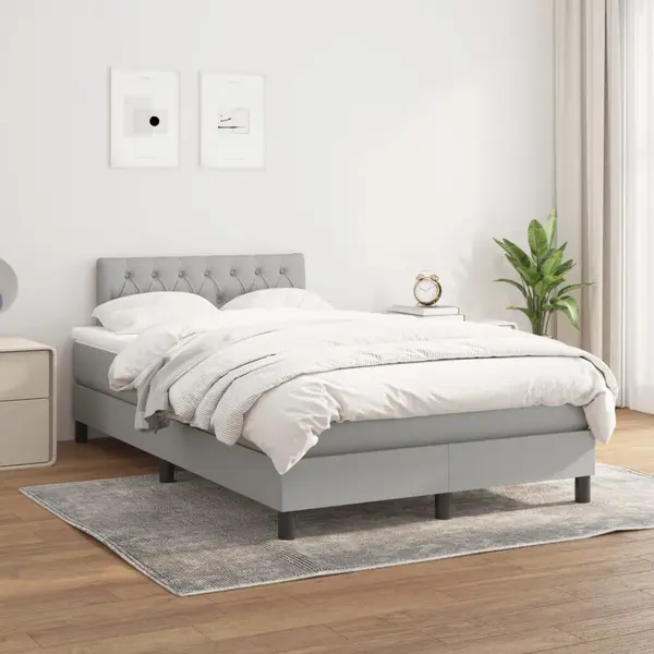 Gossi pat continental cu saltea, gri deschis, 120x200 cm, textil