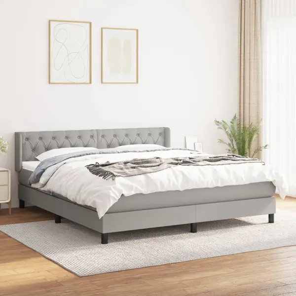 Gossi pat continental cu saltea, gri deschis, 160x200 cm, textil