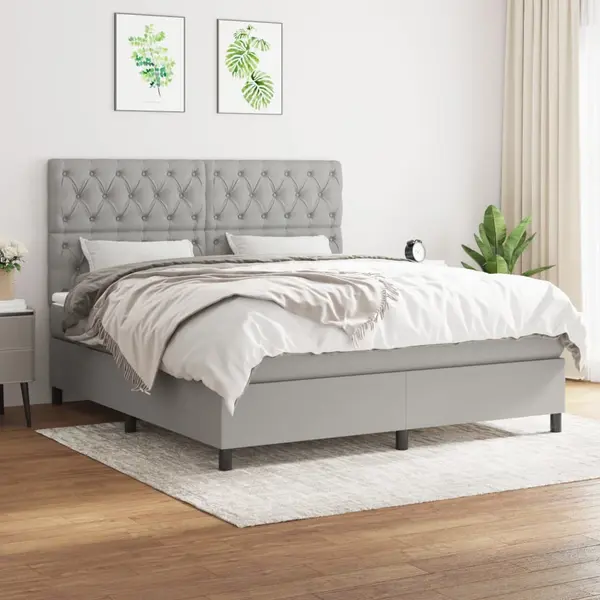Gossi pat continental cu saltea, gri deschis, 160x200 cm, textil
