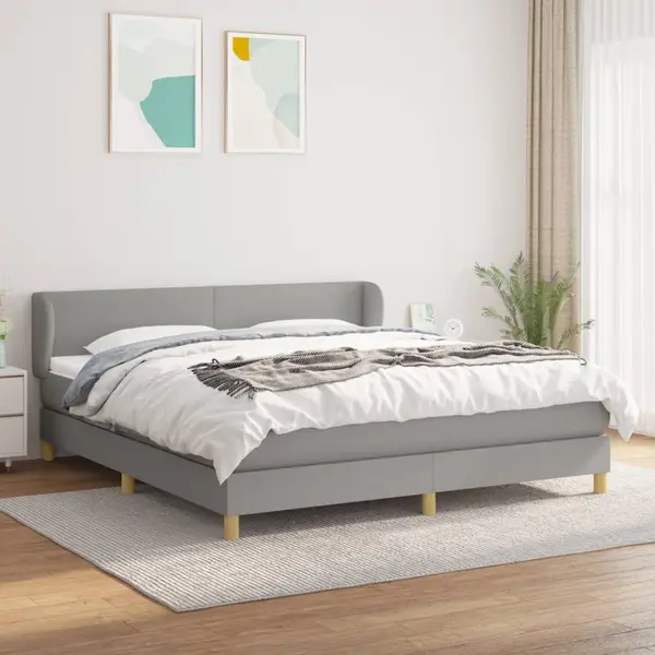 Gossi pat continental cu saltea, gri deschis, 160x200 cm, textil