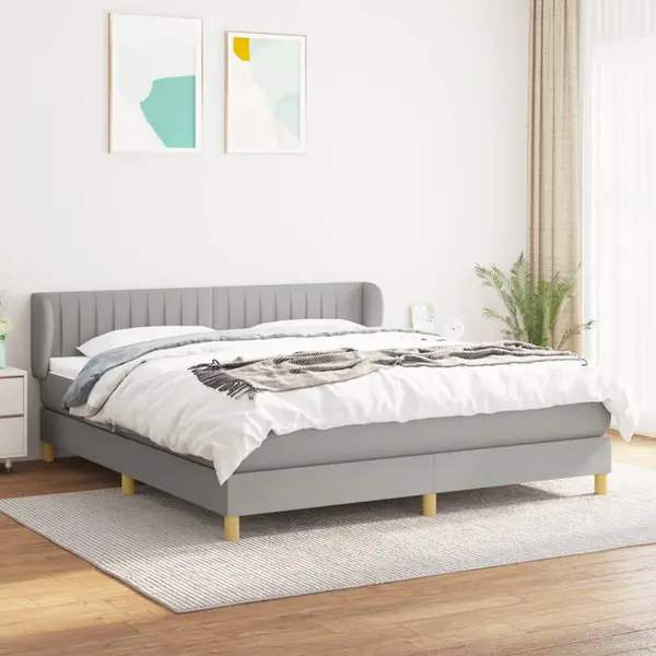 Gossi pat continental cu saltea, gri deschis, 160x200 cm, textil