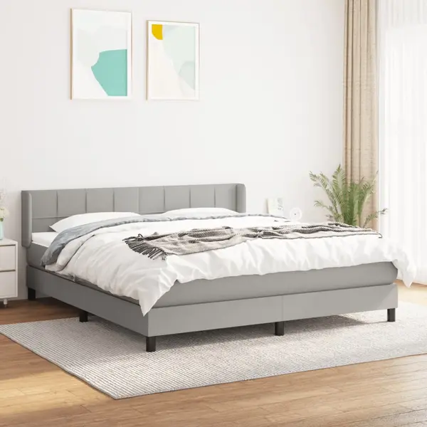 Gossi pat continental cu saltea, gri deschis, 160x200 cm, textil