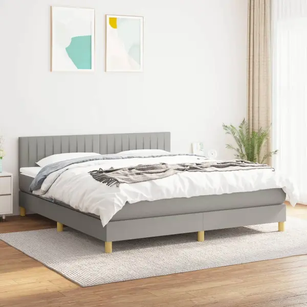 Gossi pat continental cu saltea, gri deschis, 160x200 cm, textil