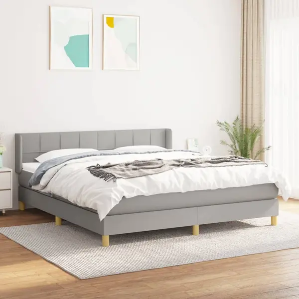 Gossi pat continental cu saltea, gri deschis, 160x200 cm, textil