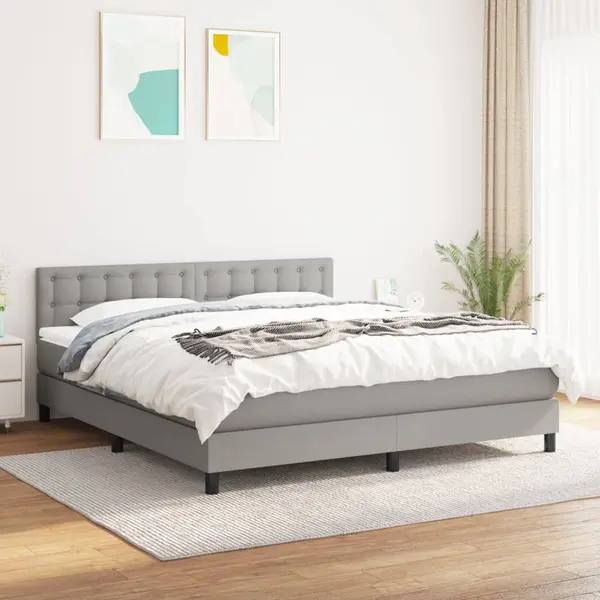 Gossi pat continental cu saltea, gri deschis, 160x200 cm, textil