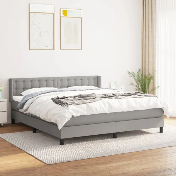 Gossi pat continental cu saltea, gri deschis, 160x200 cm, textil