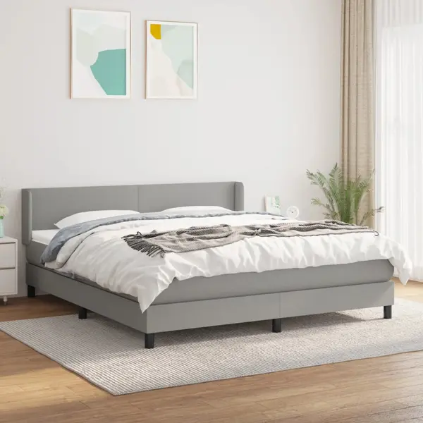 Gossi pat continental cu saltea, gri deschis, 160x200 cm, textil