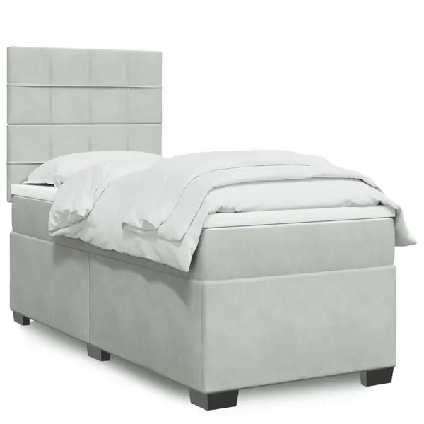 Gossi pat continental cu saltea, gri deschis, 80x200 cm, catifea