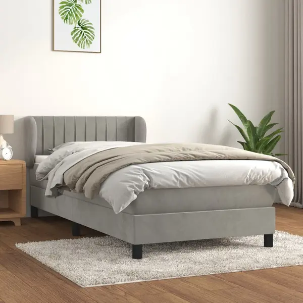 Gossi pat continental cu saltea, gri deschis, 80x200 cm, catifea