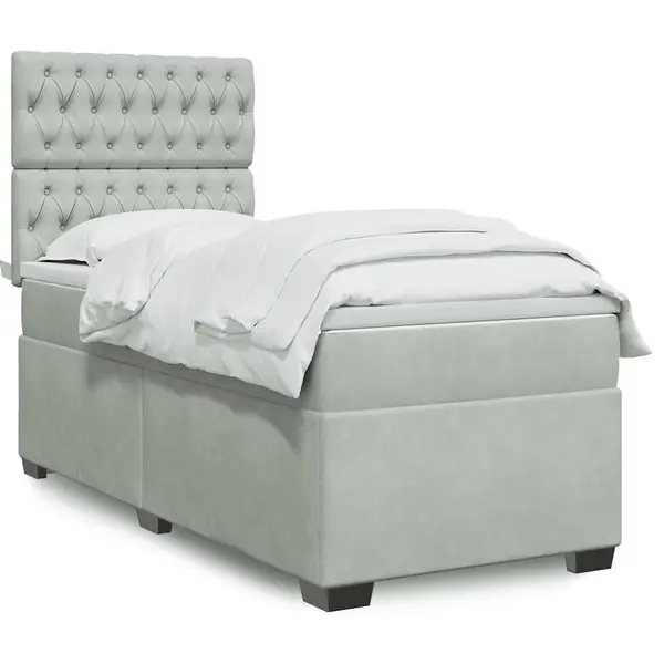 Gossi pat continental cu saltea, gri deschis, 80x200 cm, catifea