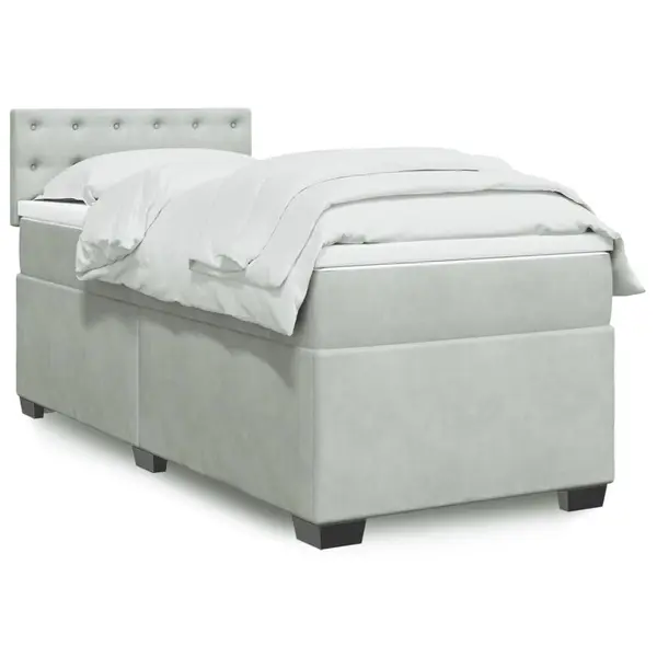 Gossi pat continental cu saltea, gri deschis, 80x200 cm, catifea