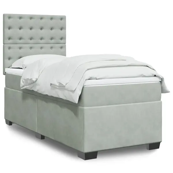Gossi pat continental cu saltea, gri deschis, 80x200 cm, catifea