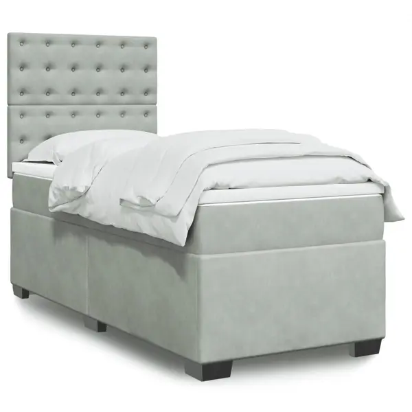 Gossi pat continental cu saltea, gri deschis, 80x200 cm, catifea