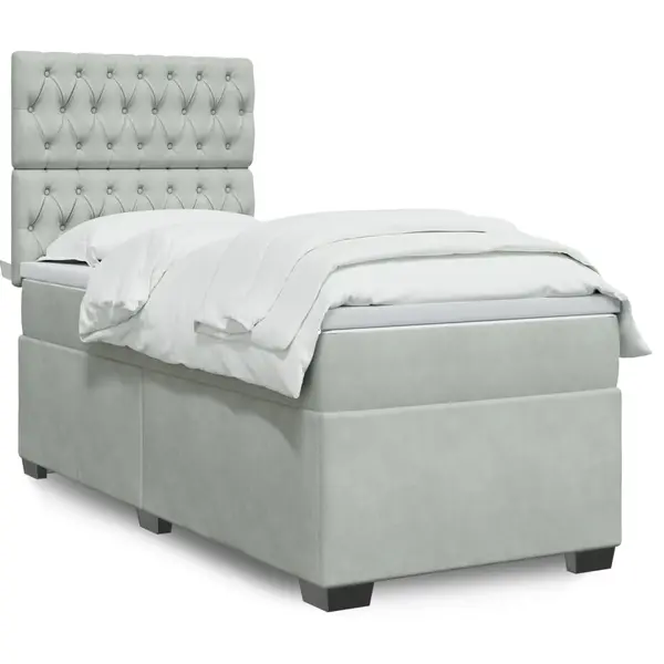 Gossi pat continental cu saltea, gri deschis, 80x200 cm, catifea