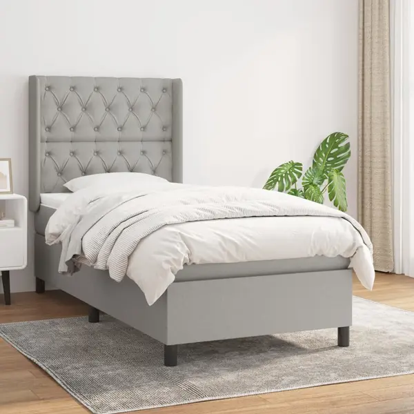 Gossi pat continental cu saltea, gri deschis, 80x200 cm, textil