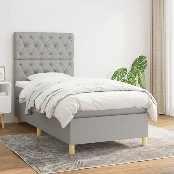 Gossi pat continental cu saltea, gri deschis, 80x200 cm, textil