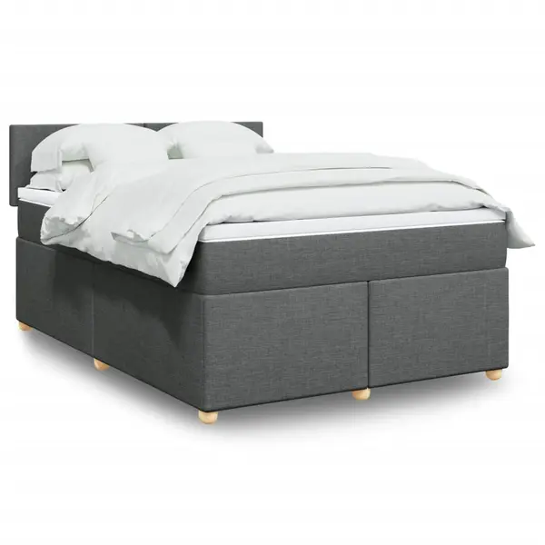 Gossi pat continental cu saltea, gri inchis, 160x200 cm, tesatura