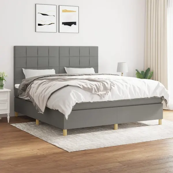 Gossi pat continental cu saltea, gri inchis, 160x200 cm, tesatura