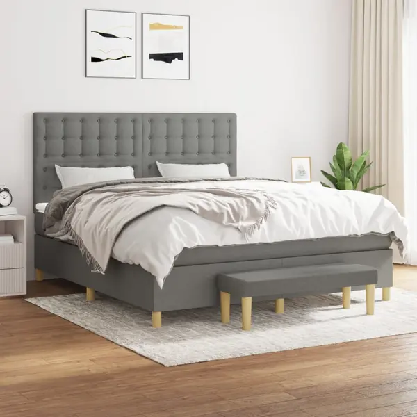 Gossi pat continental cu saltea, gri inchis, 160x200 cm, tesatura