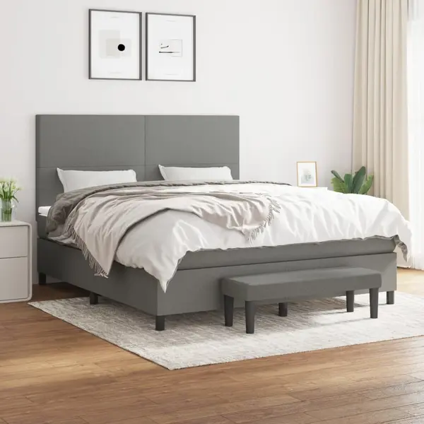 Gossi pat continental cu saltea, gri inchis, 160x200 cm, tesatura