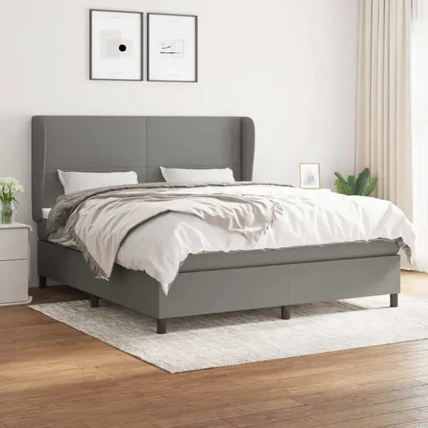 Gossi pat continental cu saltea, gri inchis, 160x200 cm, tesatura
