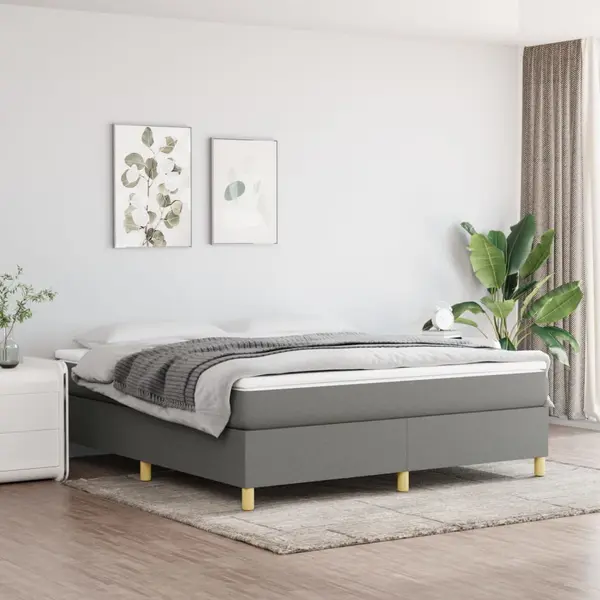 Gossi pat continental cu saltea, gri inchis, 160x200 cm, tesatura