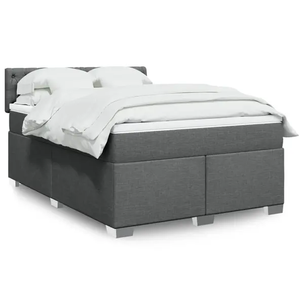Gossi pat continental cu saltea, gri inchis, 160x200 cm, tesatura