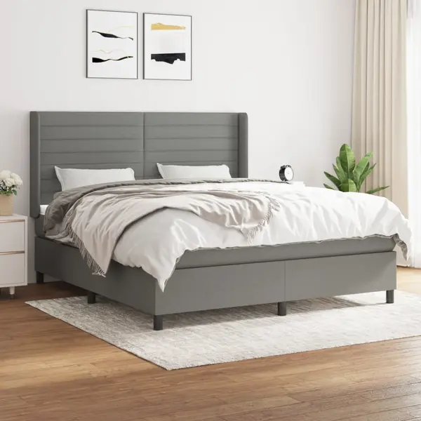 Gossi pat continental cu saltea, gri inchis, 160x200 cm, tesatura