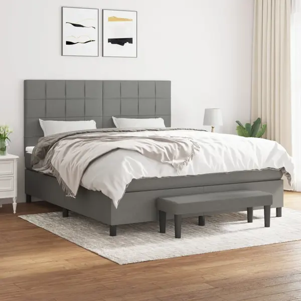 Gossi pat continental cu saltea, gri inchis, 160x200 cm, tesatura