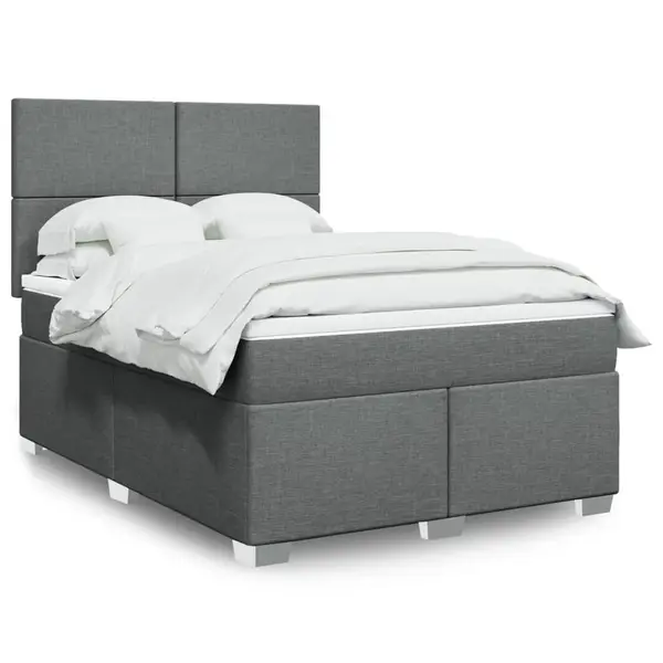 Gossi pat continental cu saltea, gri inchis, 160x200 cm, tesatura